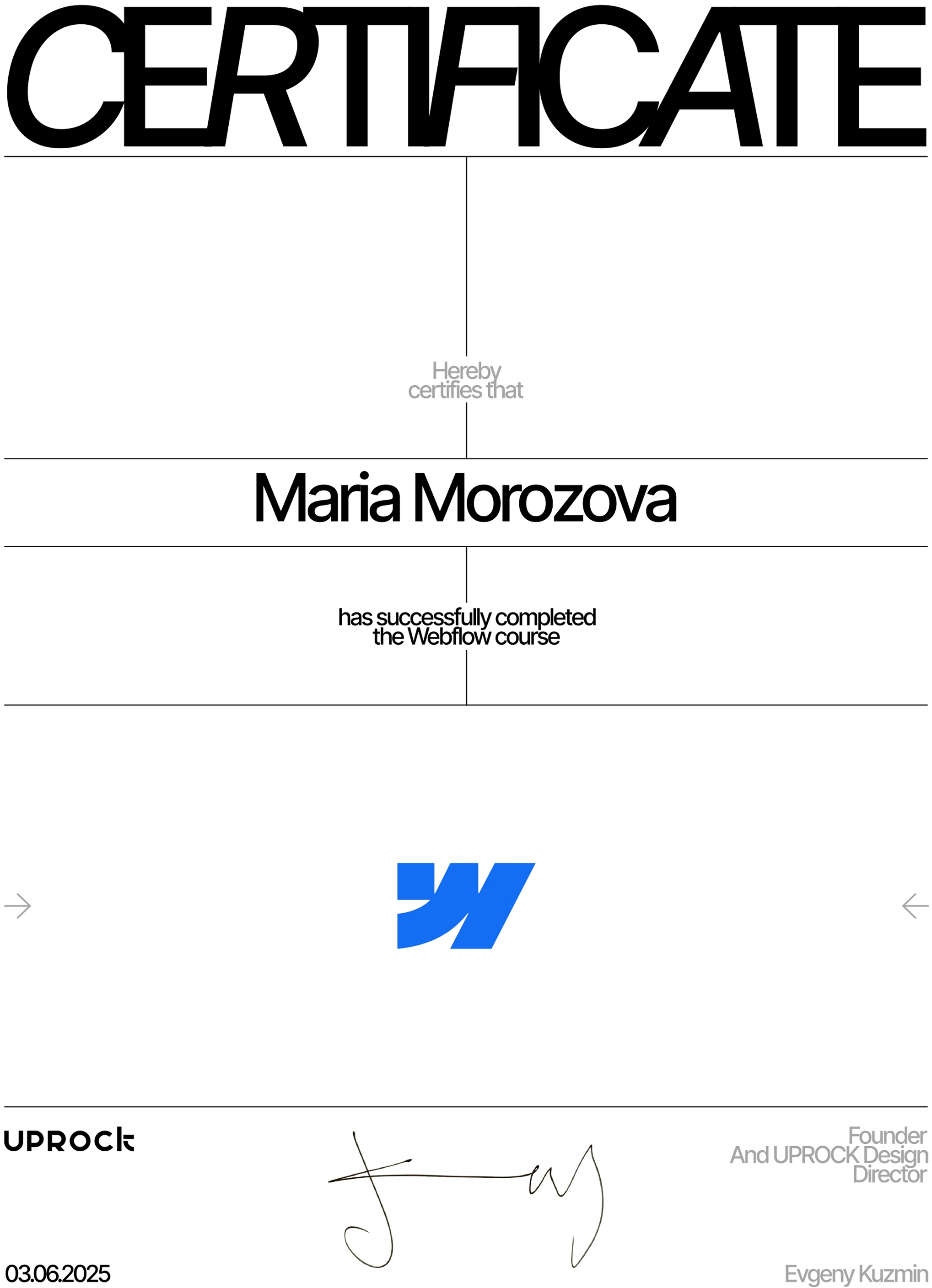 Webflow certificate