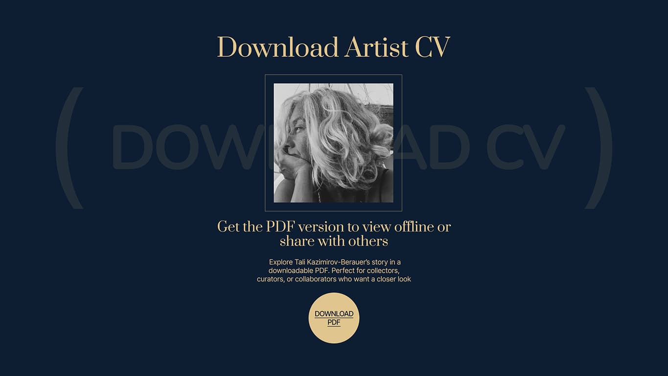 Artist photo, with text about downloading an artist CV PDF.