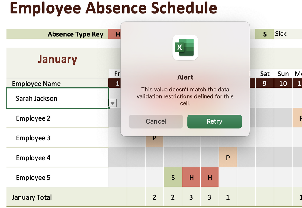 Microsoft Excel's Employee Absence Schedule Template