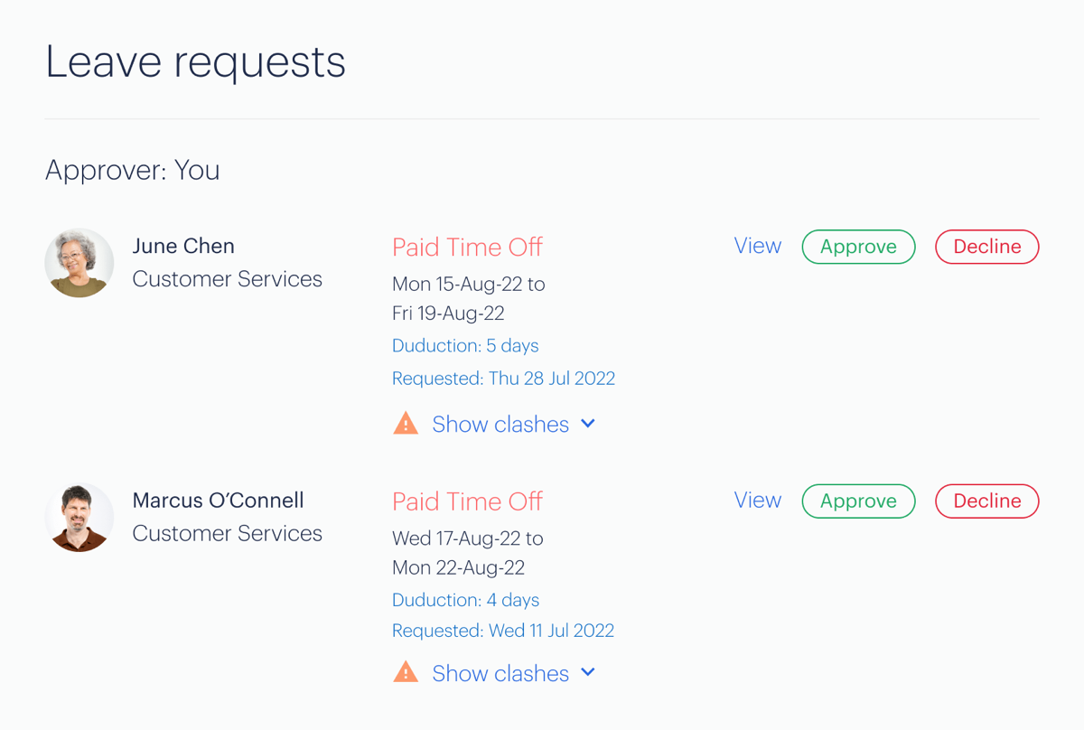 Leave request classhes