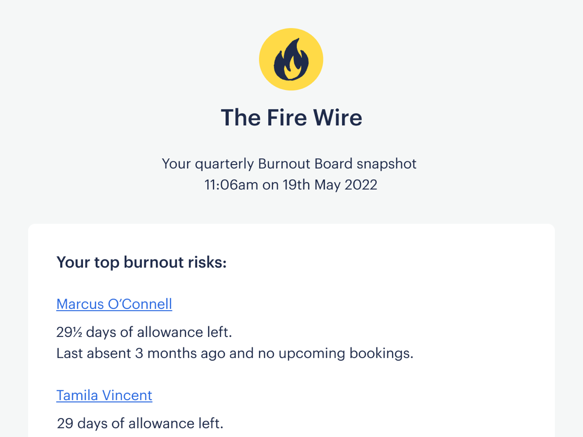 The Fire Wire: Your quarterly Burnout Board Update