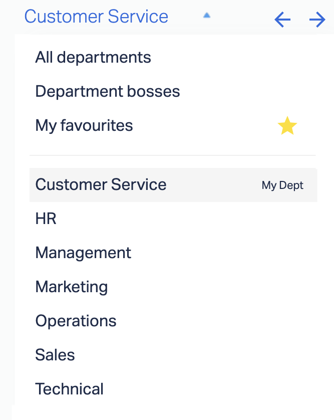 Customer service department filter