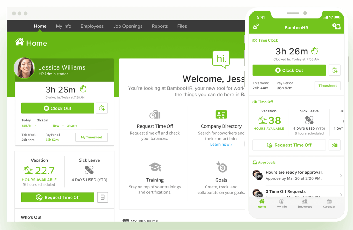 A preview of BambooHR's platform in action.