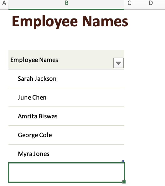 Inputting Employee Names in the Employee Absence Schedule