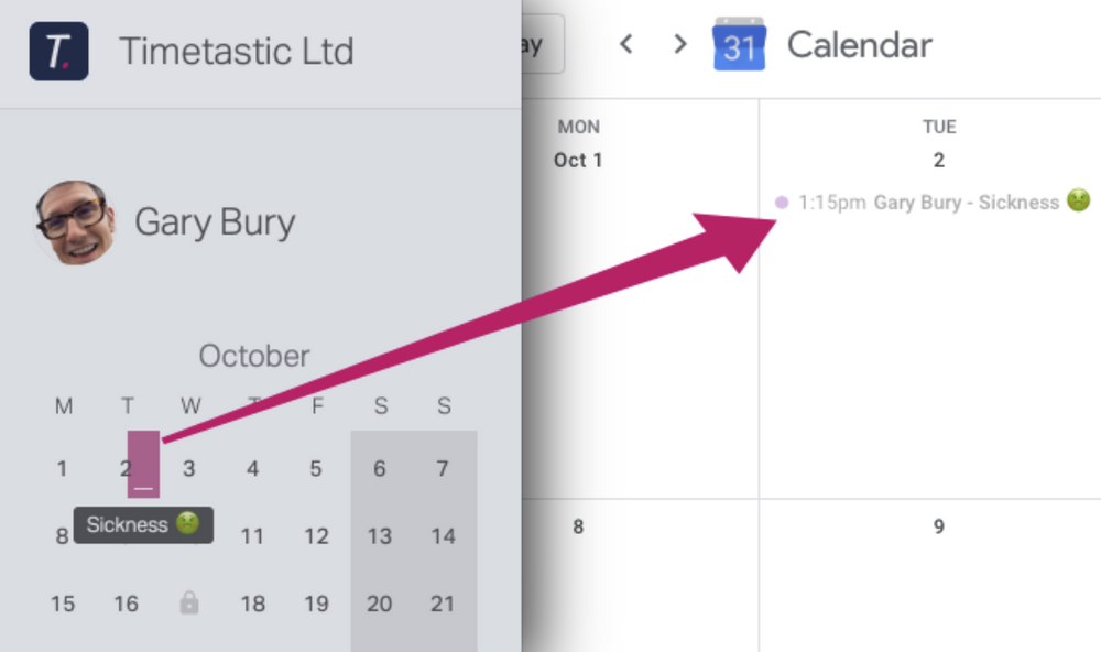 An example of how you can sync your Timetastic account with your work calendar.