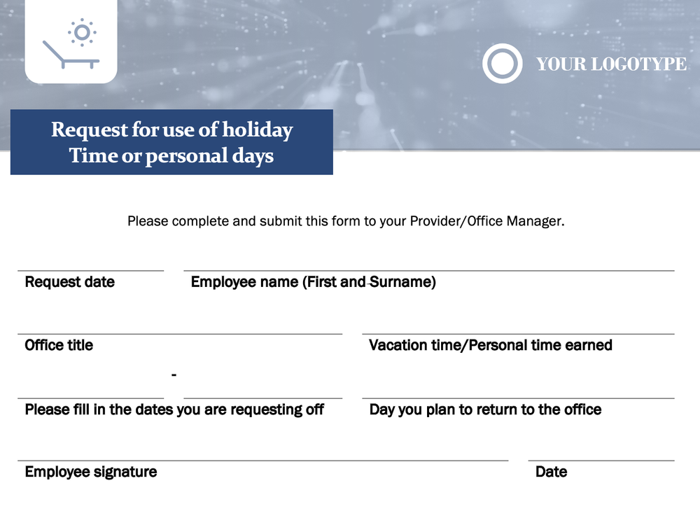 Microsoft Office's free small business holiday request form.