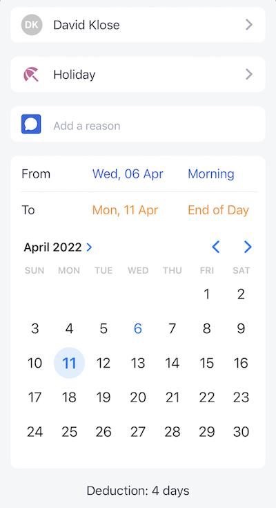 David Klose Holiday Deduction: 4 Days