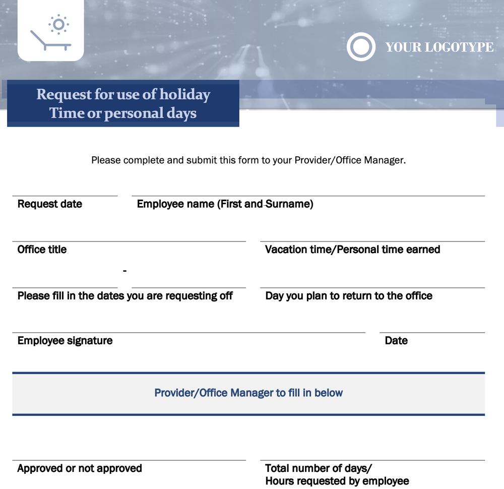 Holiday Forms for Staff form example