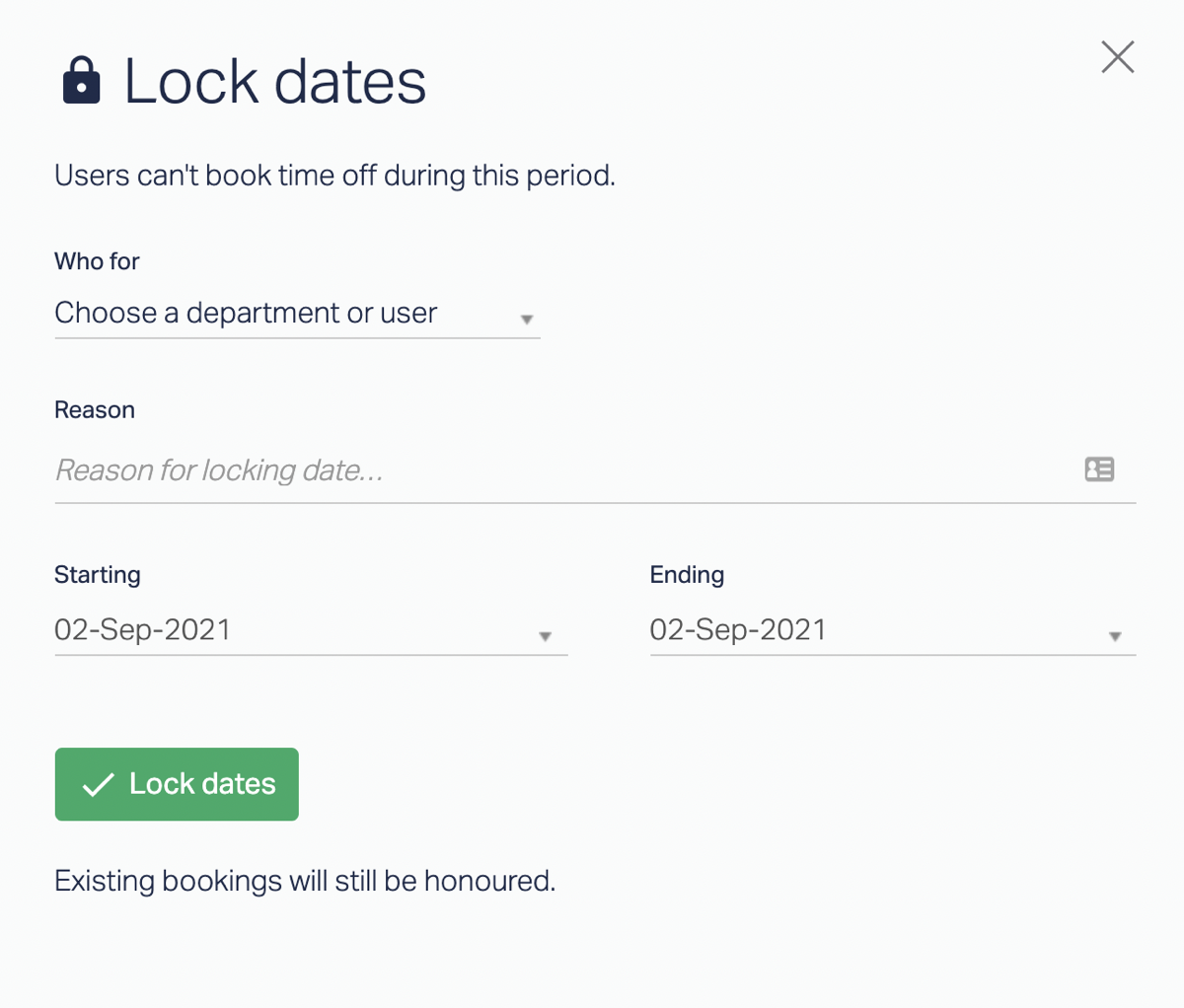 Cassie’s tweet: “Locked Dates: Users can't book time off during this period.