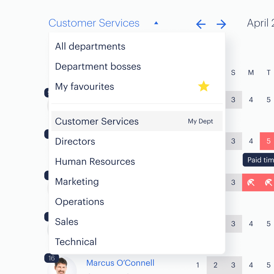 Create different departments within Timetastic