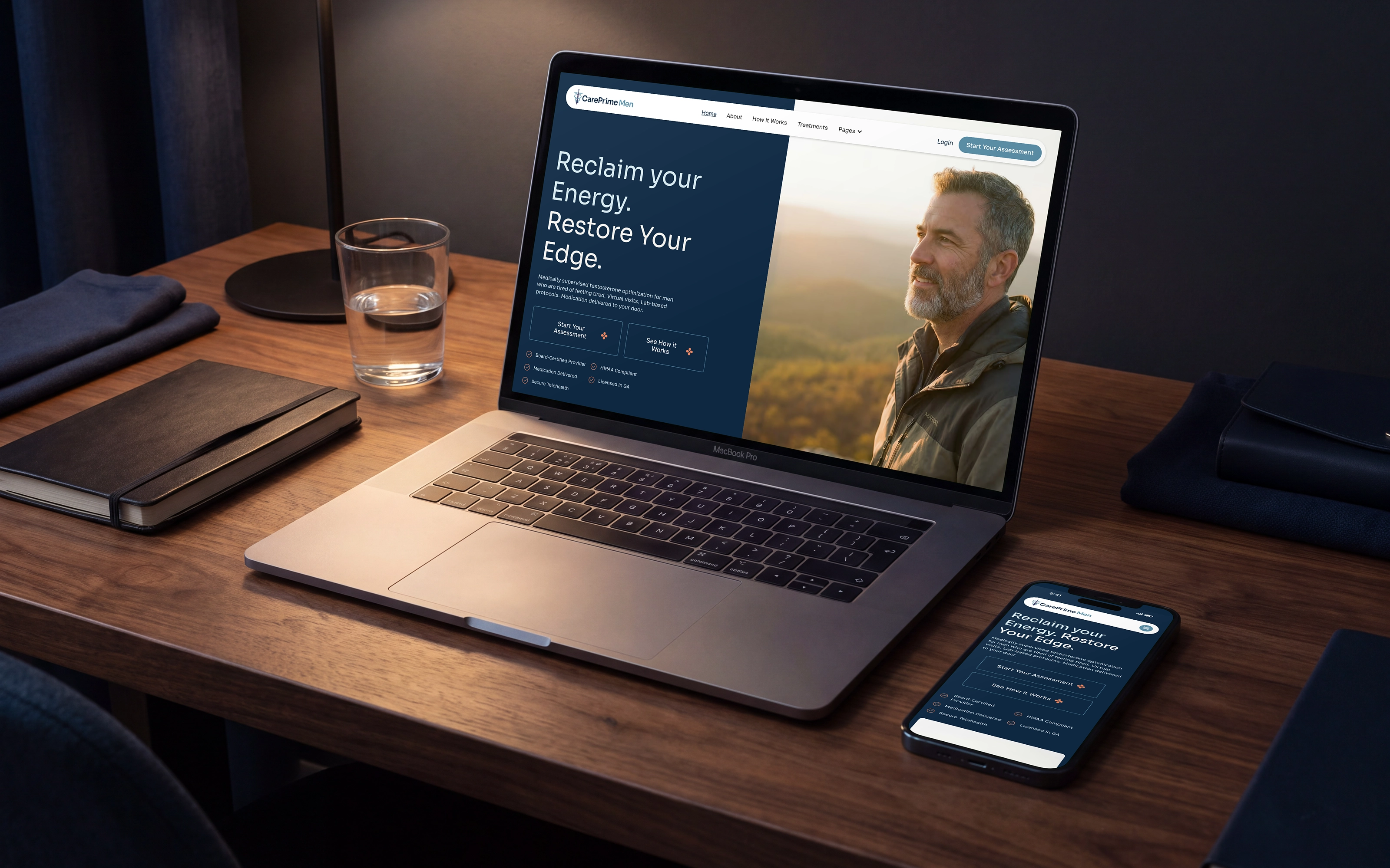 CarePrime Men website on a laptop and phone