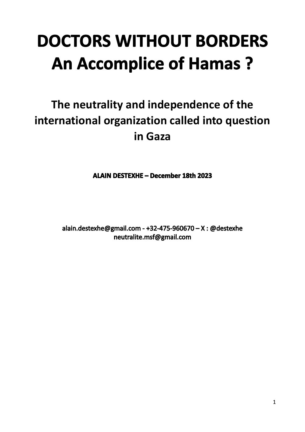 “Doctors Without Borders: An Accomplice of Hamas?”