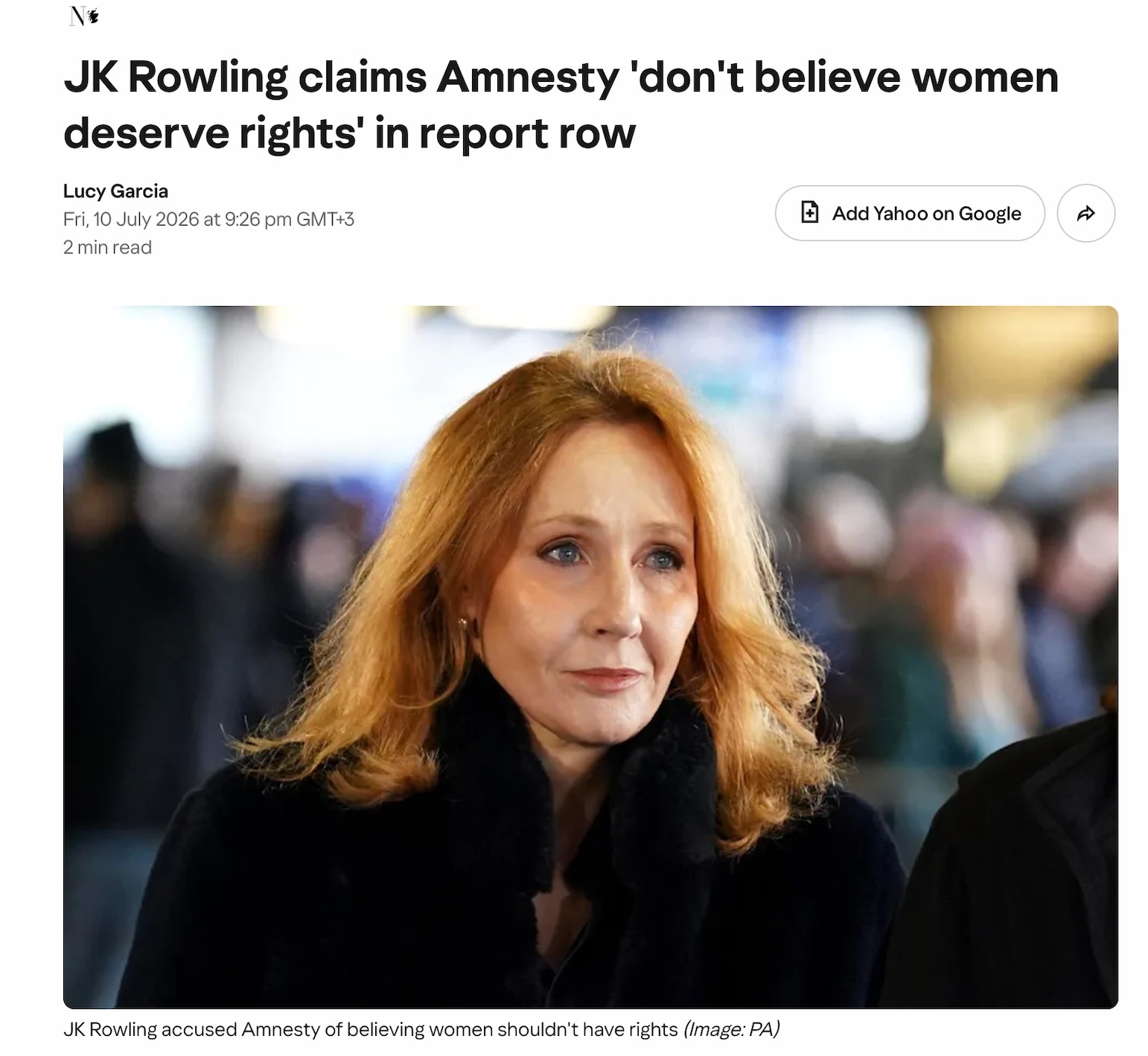 JK Rowling Claims Amnesty "don't believe women deserve rights" in report row