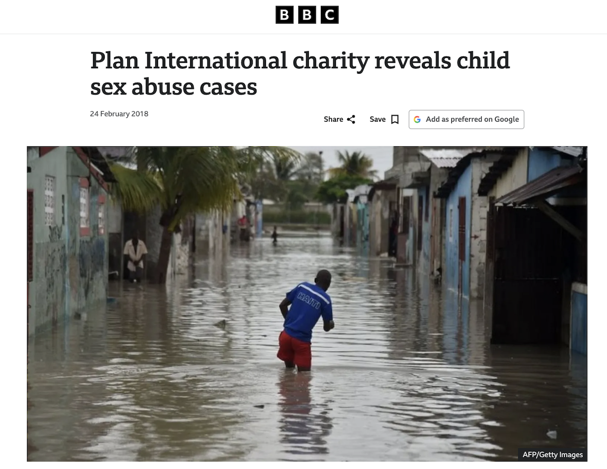 Plan International charity reveals child sex abuse cases