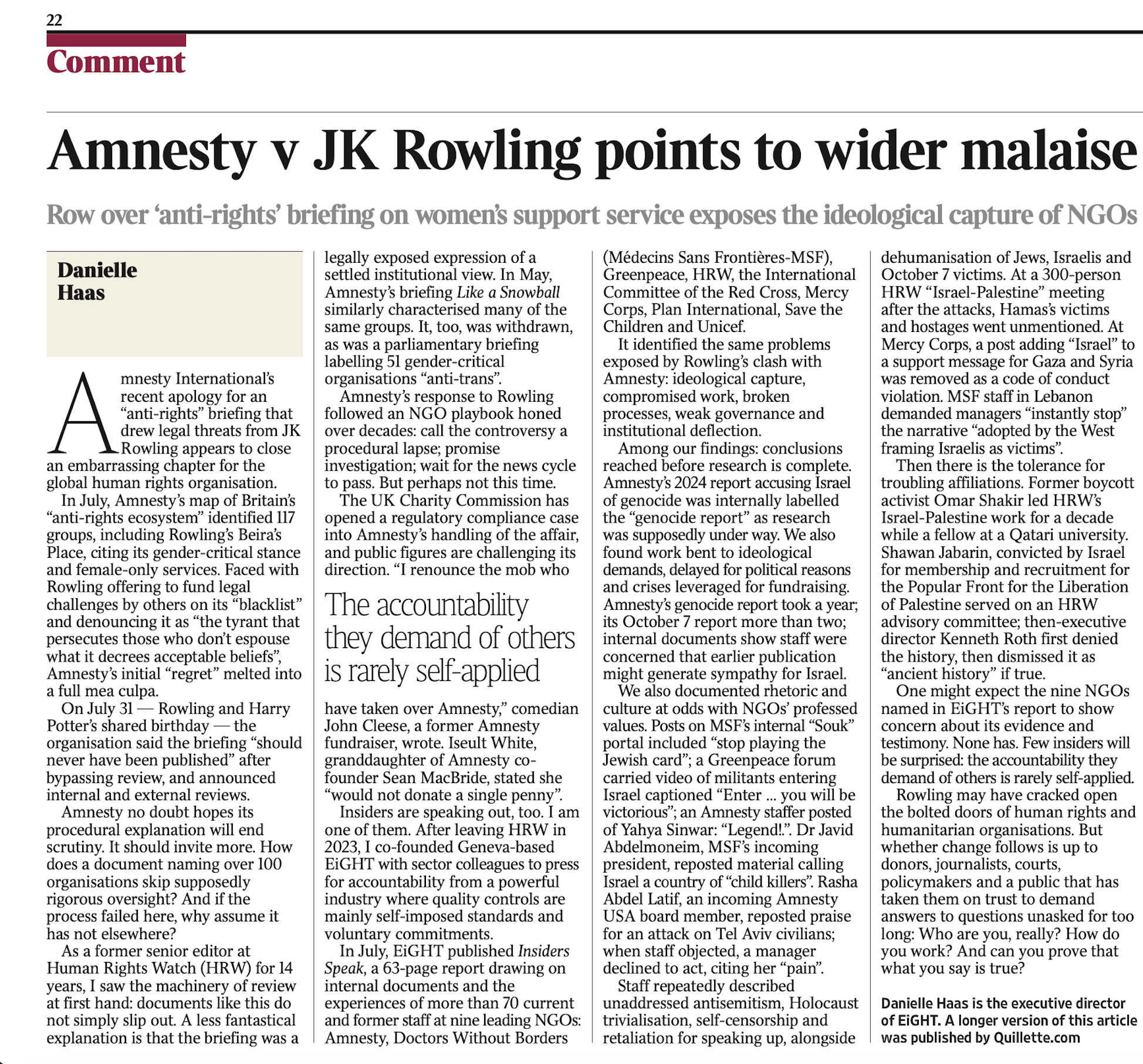 Amnesty v JK Rowling points to wider malaise