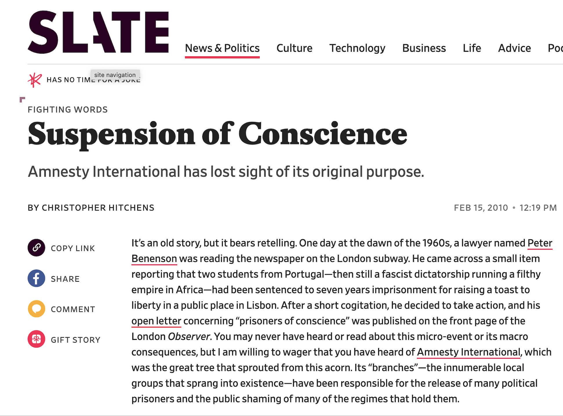 Suspension of Conscience: Amnesty International has lost sight of its original purpose.