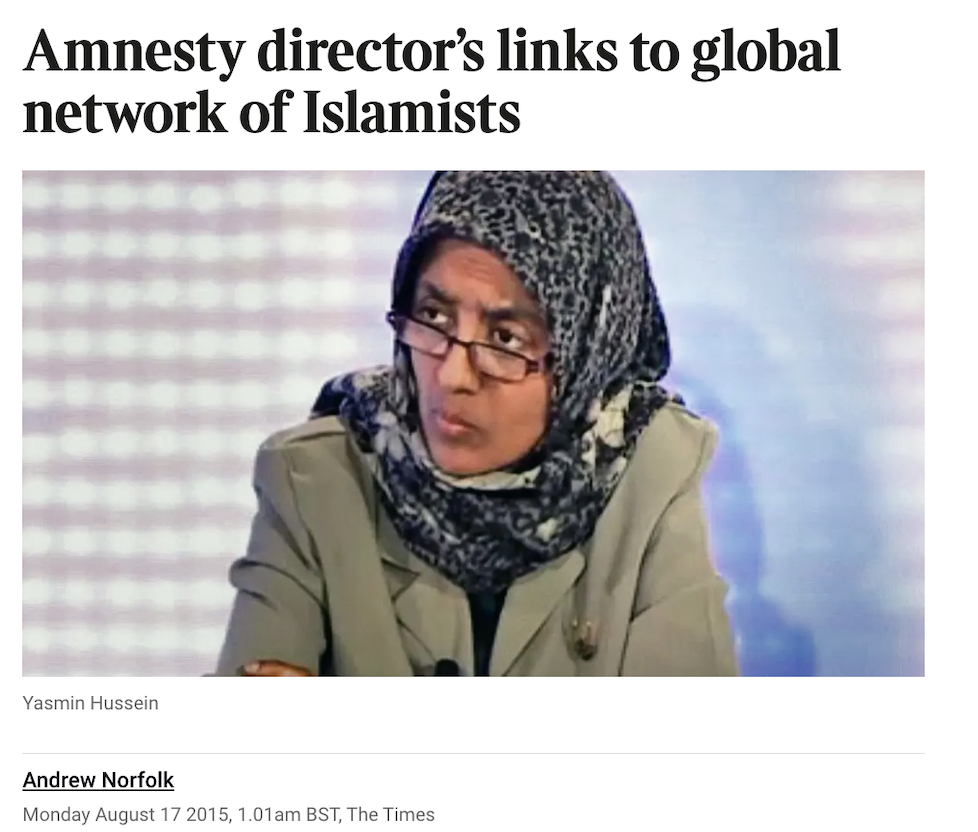 Amnesty director’s links to global network of Islamists