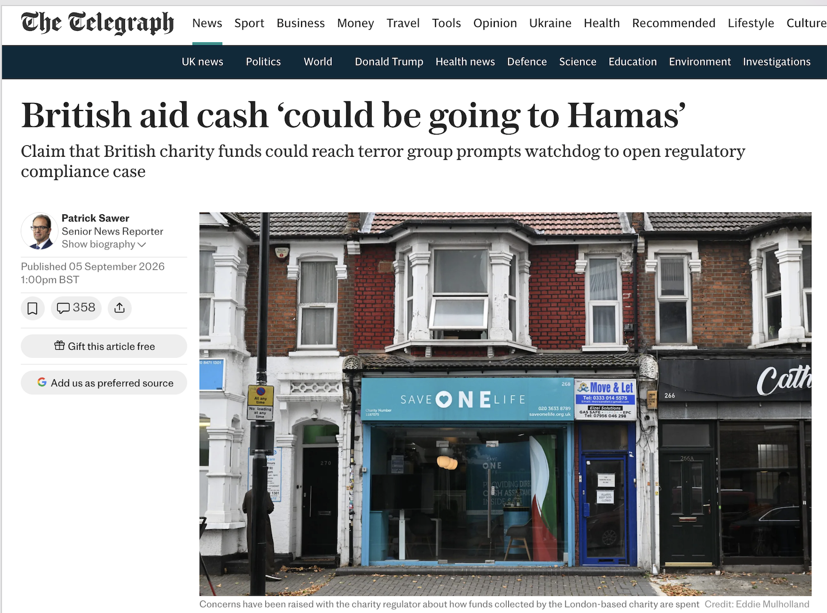 British aid cash ‘could be going to Hamas’