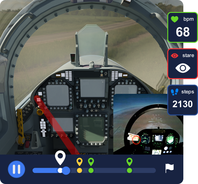 3D fighter jet cockpit with Post Session Replay UI overlay