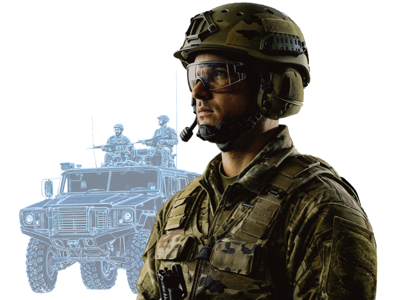 an industrial worker stands in front of a virtual industrial plant