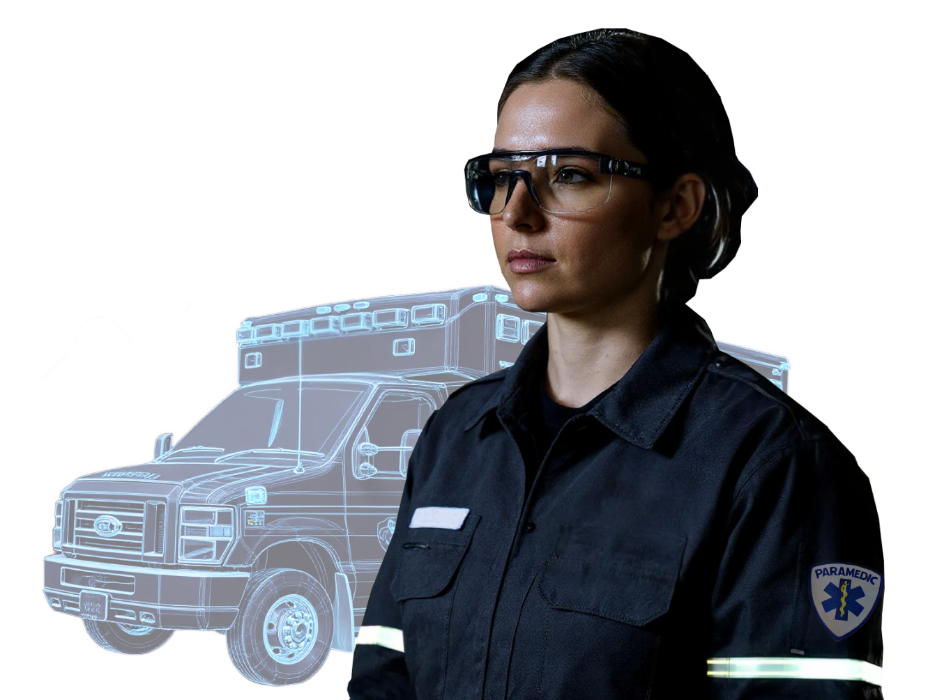 an industrial worker stands in front of a virtual industrial plant