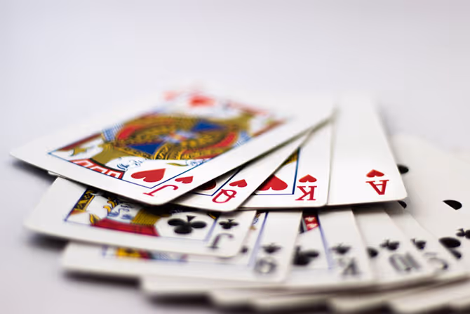 Playing cards fanned out for a game of Spite and Malice