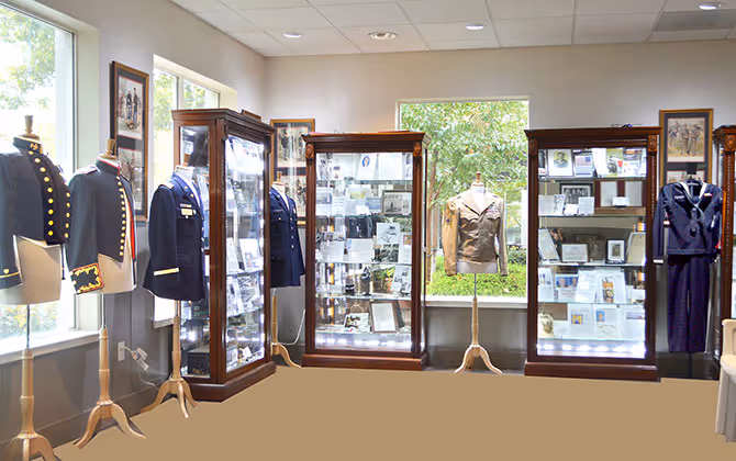 Military dress uniform displayed on a mannequin at Paradise Valley Estates