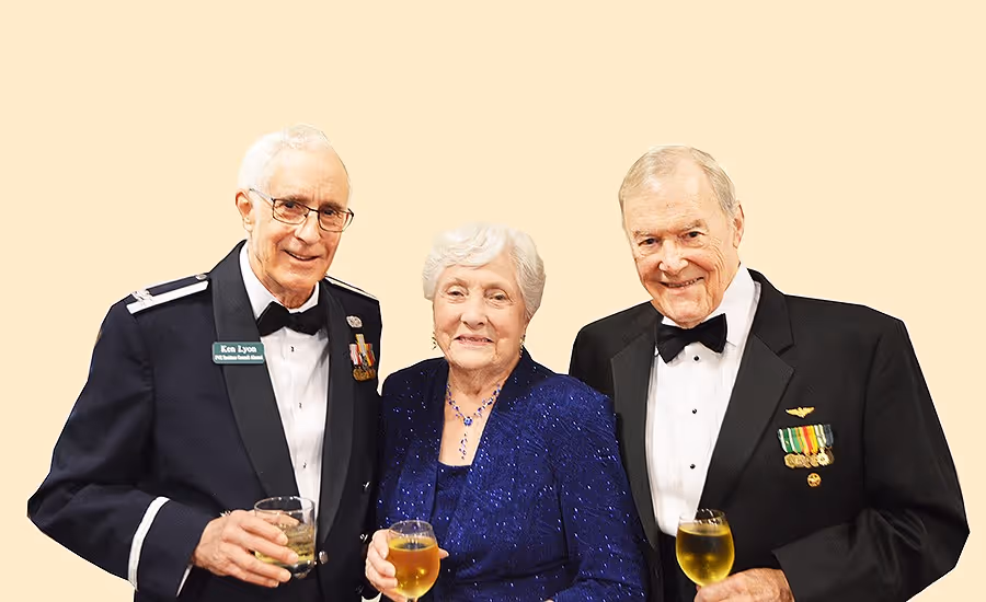 Air Force alumni in mess dress uniforms at the 75th anniversary dinner at Paradise Valley Estates
