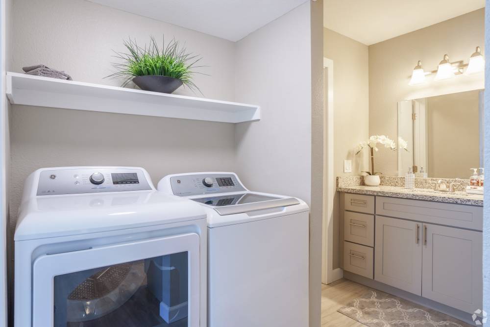 Laundry area and bathroom