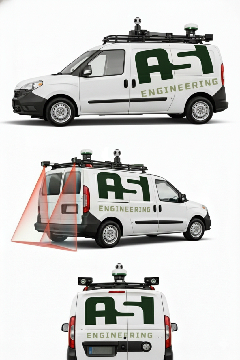 Our mobile acquisition suite synchronously ingests highresolution video, 3D LiDAR, and precise GPS telemetry to deliver a highly accurate, georeferenced digital twin of your roadway network. 