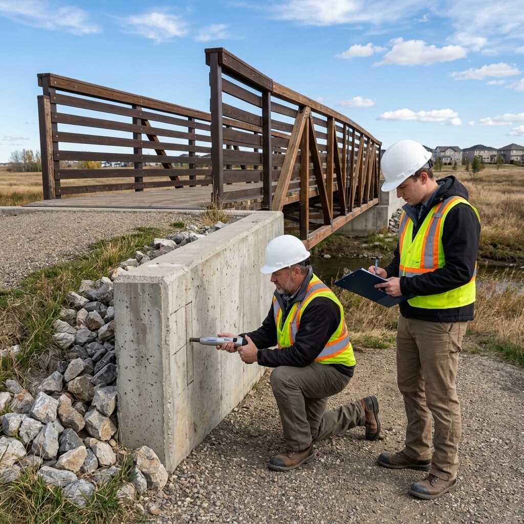 Rebound hammer testing of surface condition.