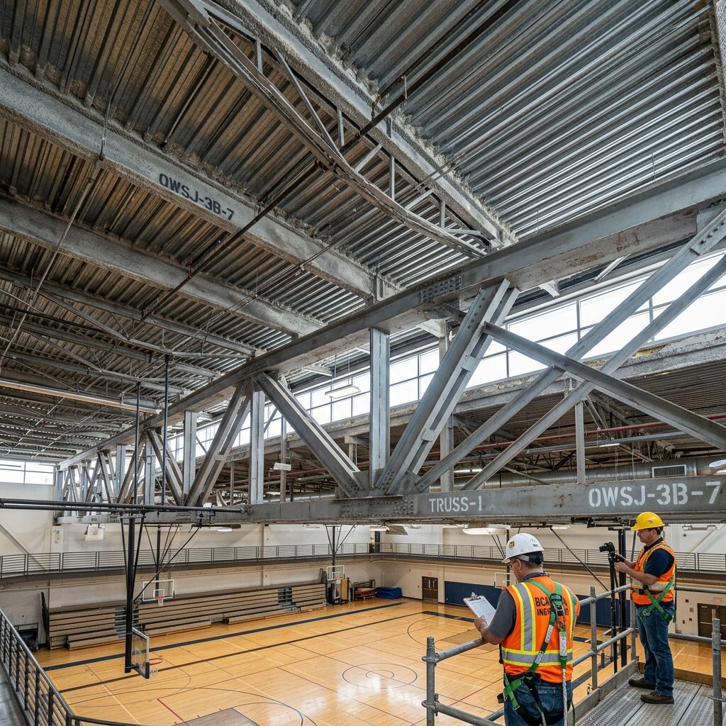 Roof assembly review for drainage, seams, and wear.