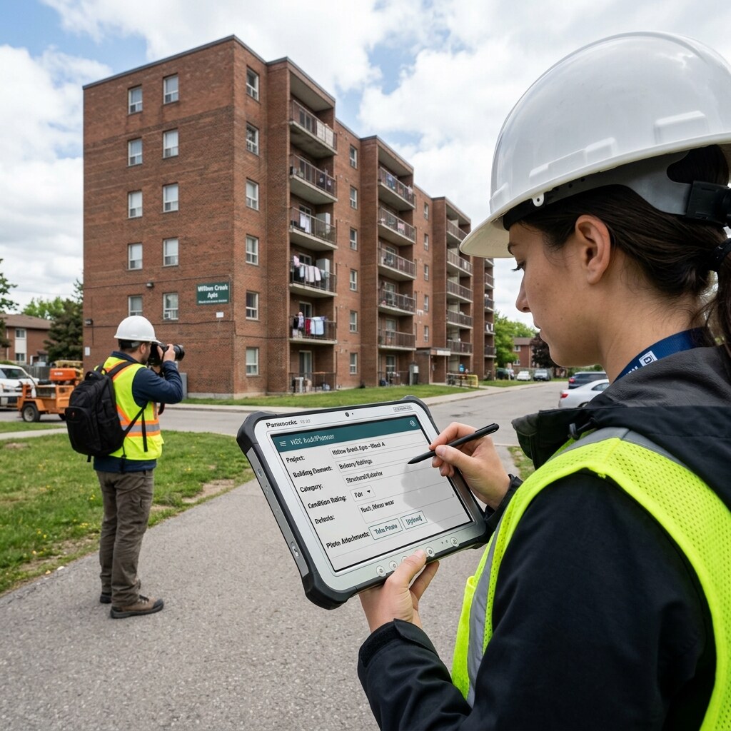 Digital field entry for ratings, photos, and QA review.