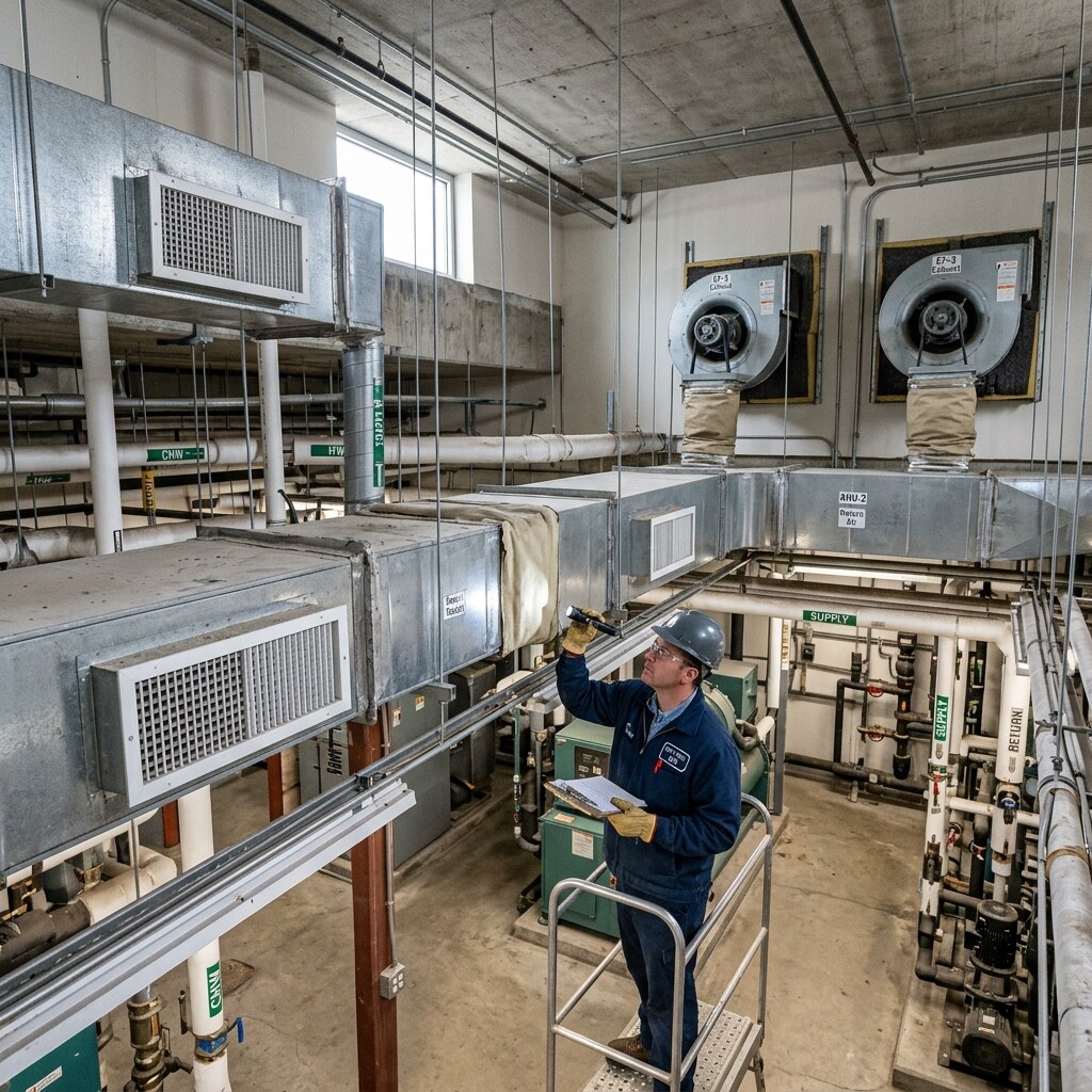 Mechanical system review for age, access, and condition.
