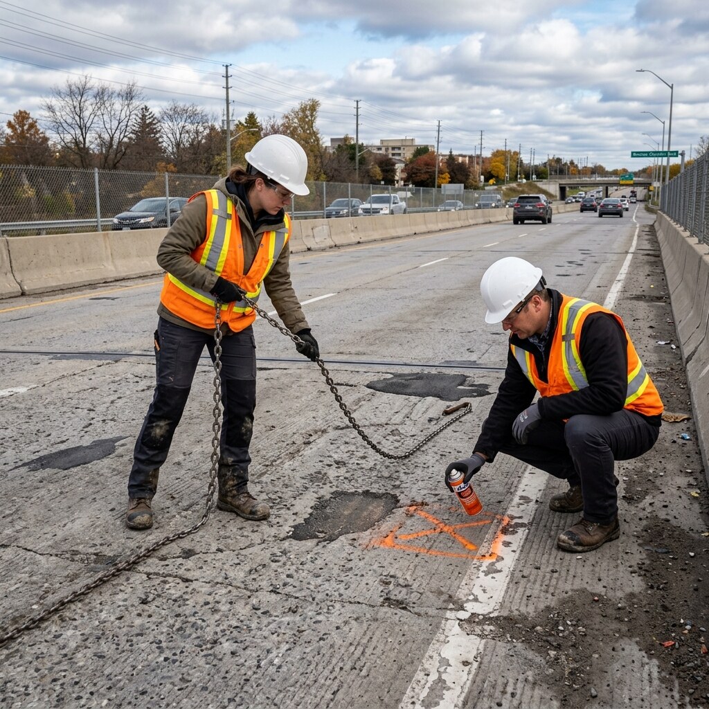 Sounding survey to locate delamination and voids.