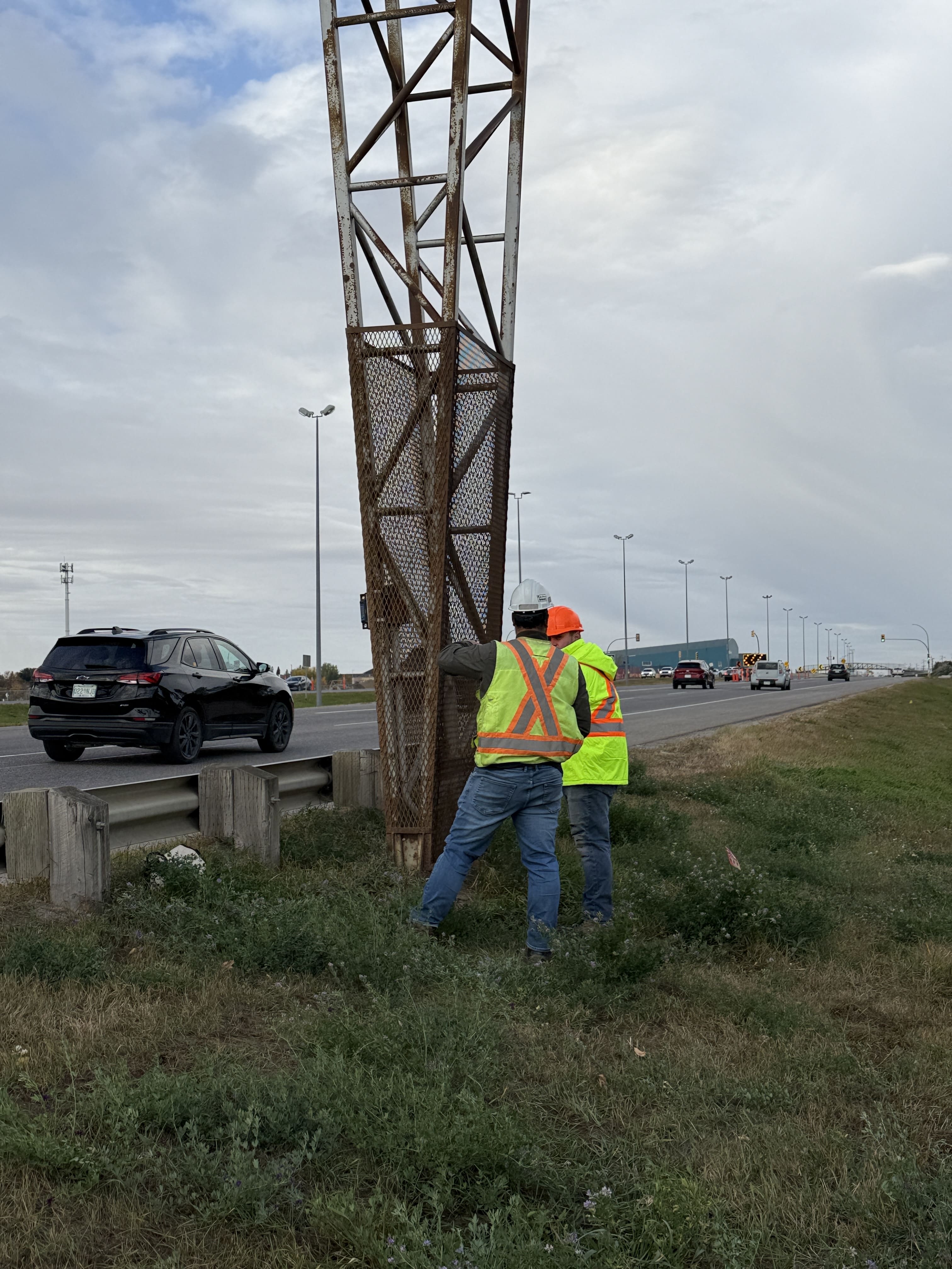 Tower support inspection for corrosion, plumbness, and access.