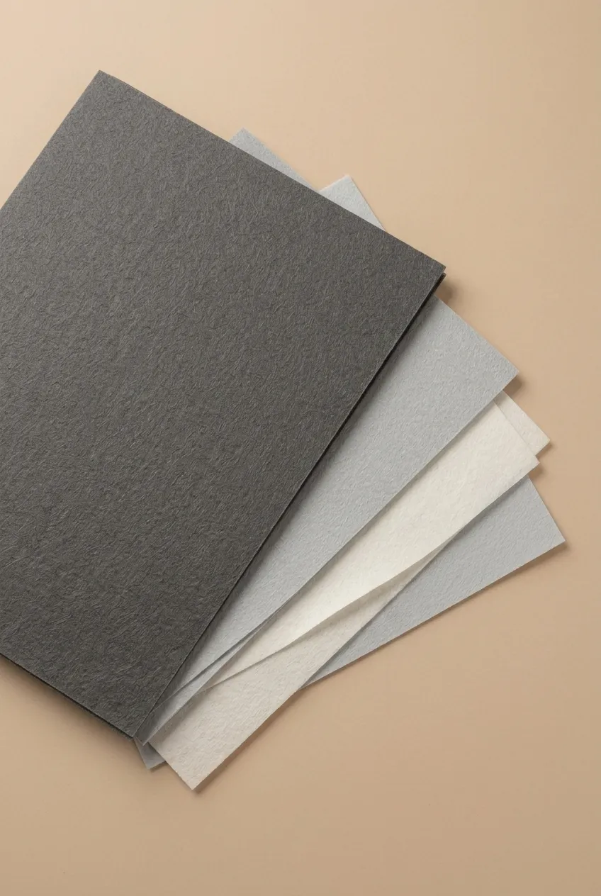 Dark gray fabric twisted in a spiral with soft folds and texture.
