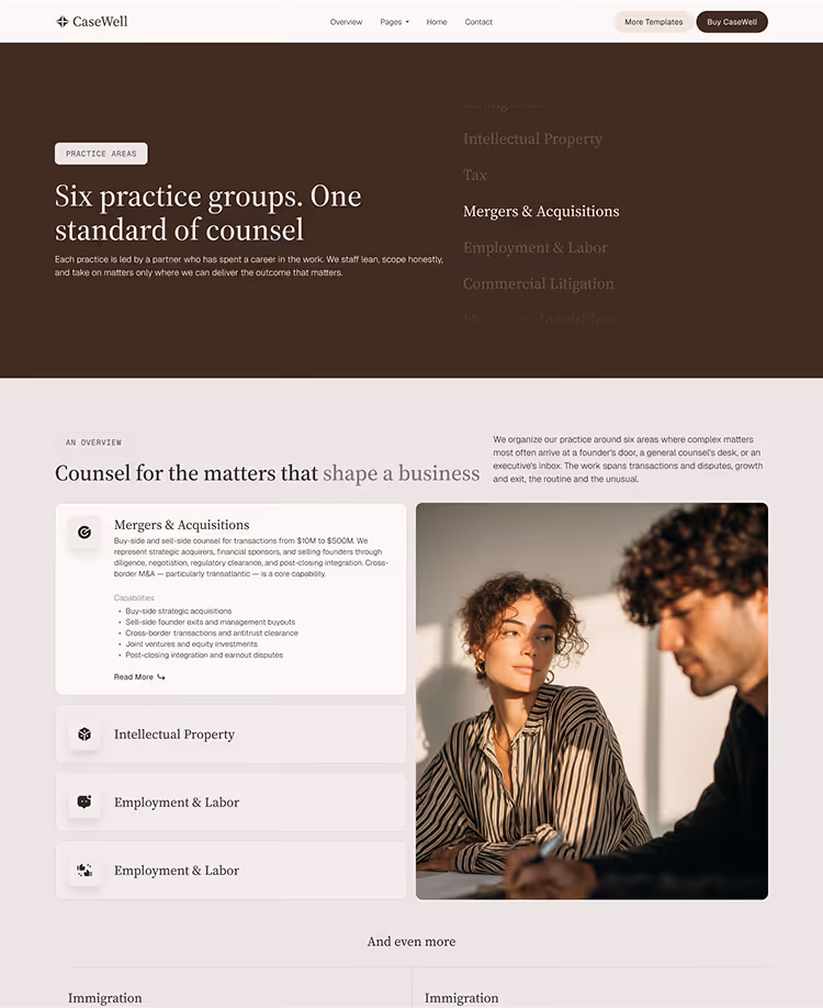 Boutique Law Firms, M&A & Counse webflow template
