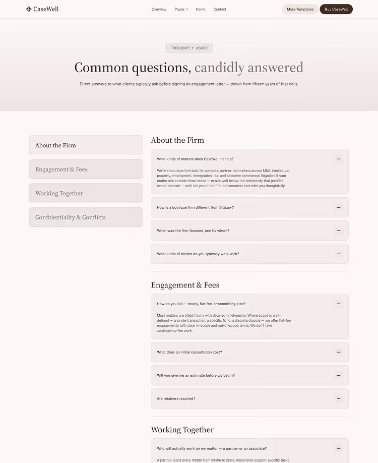 Boutique Law Firms, M&A & Counse webflow template
