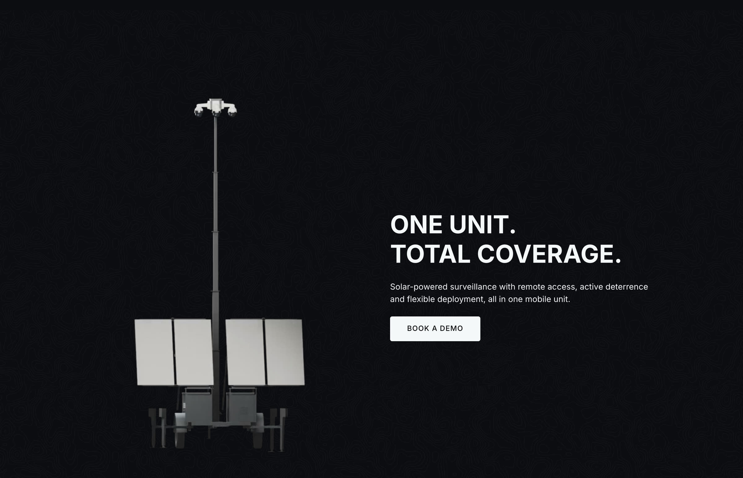 The home page section One unit. Total coverage., with the unit at left.