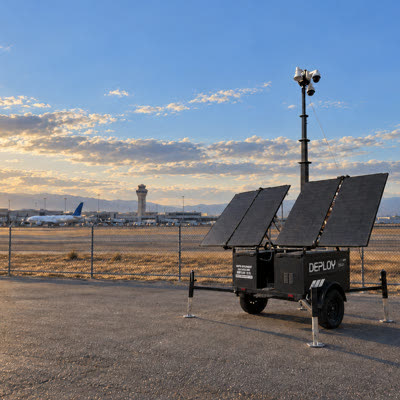 A unit on an airport apron at sunset.