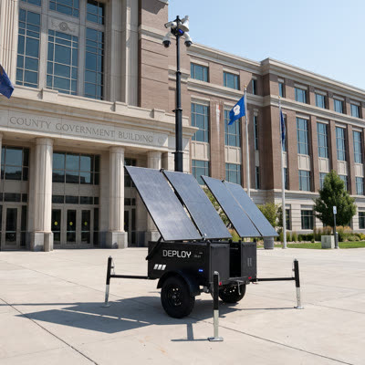 A unit parked in front of a government building.