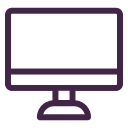 Black outline icon of a desktop computer with monitor and stand.