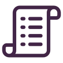 Icon of a vertical paper scroll with bullet points and lines representing text.