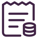 Icon of a receipt or invoice with stacked coins, symbolizing payment or billing.