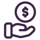Hand holding a coin with a dollar sign symbolizing money or payment.