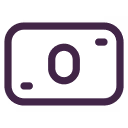 Simple line icon of a banknote or paper money with rounded corners and a zero in the center.