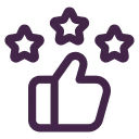 Thumbs up icon with three stars above it representing positive rating or approval.
