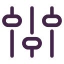 Icon of five vertical sliders with three round handles for adjusting settings or controls.