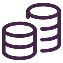 Two stacks of purple coins representing money or currency.